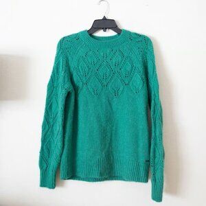 Joules Fawn Green Mock Neck Long Sleeve Leaf Stich Alpaca Blend Sweater